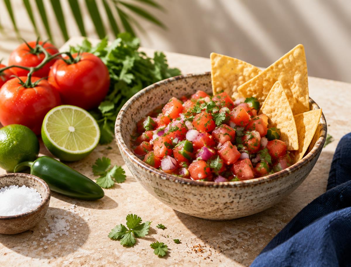 Fresh tomato salsa with cilantro and tortilla chips